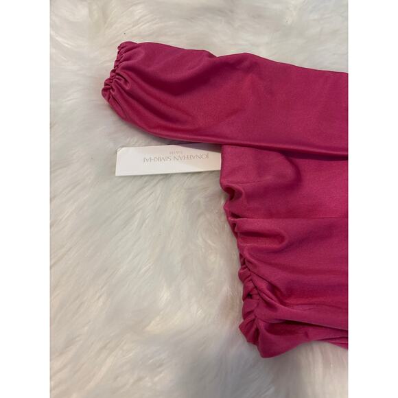 Jonathan Simkai NWT Hot Pink  Lotus Draped Satin Off Shoulder Bikini Top Small - Picture 3 of 8